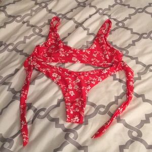2 piece Red Flowered Bikini